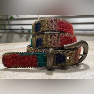 Vintage multi color fabric boho indie belt medium large